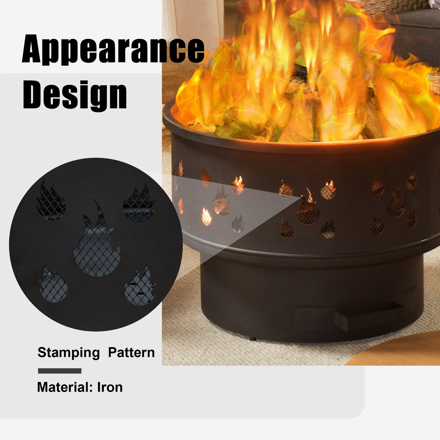 COCABAY 25.39'' Outdoor Wood Burning Fire Pit with Drawer and Fire Poker for Emptying Ashes,Suitable for Backyard Garden Picnic Campfire Camping