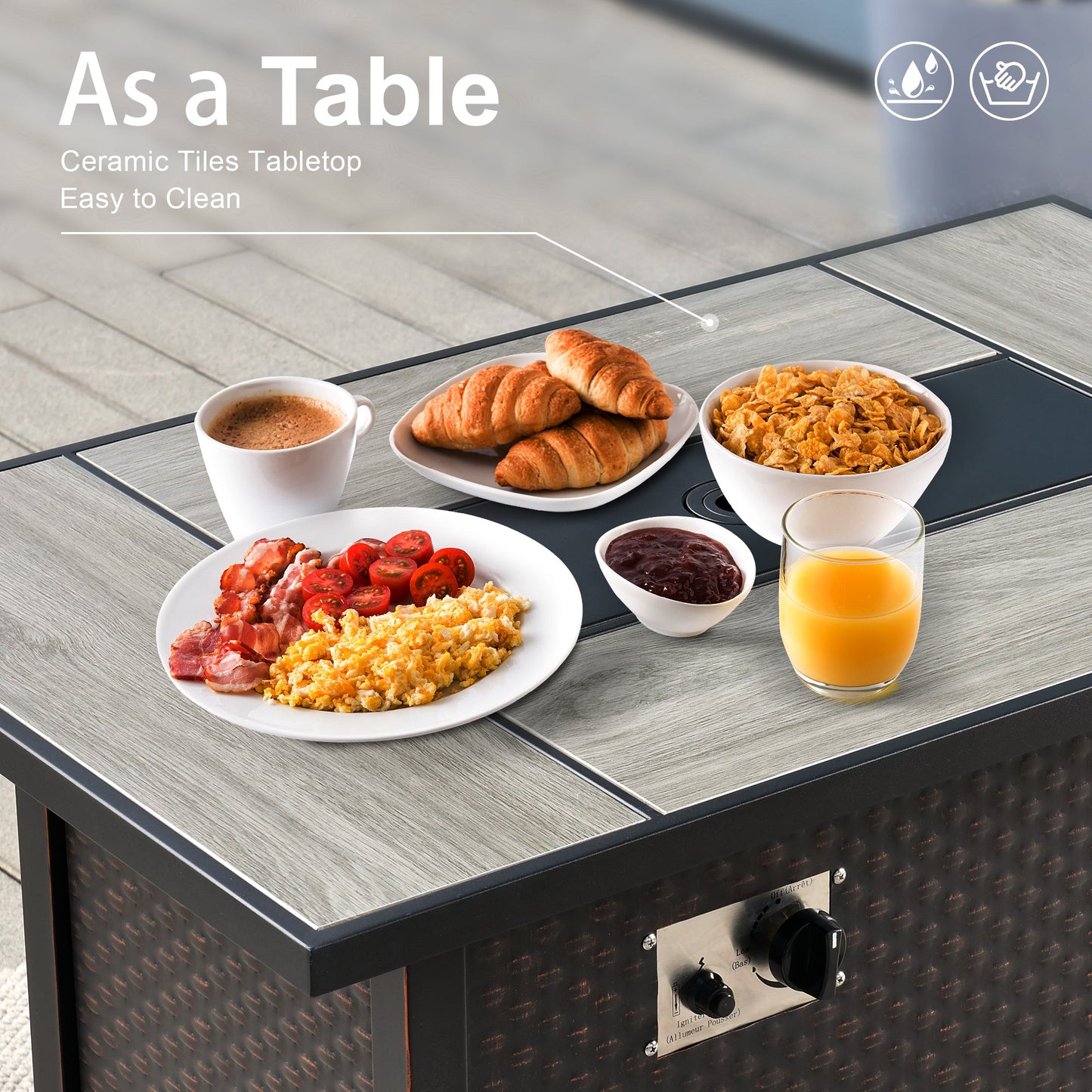 COCABAY 43-Inch Propane Fire Pit Table, 50000 BTU Rectangular Gas Fire Pit With Volcanic Rock,Lid & Dust Cover,Stainless Steel Burner Patio Fire Table