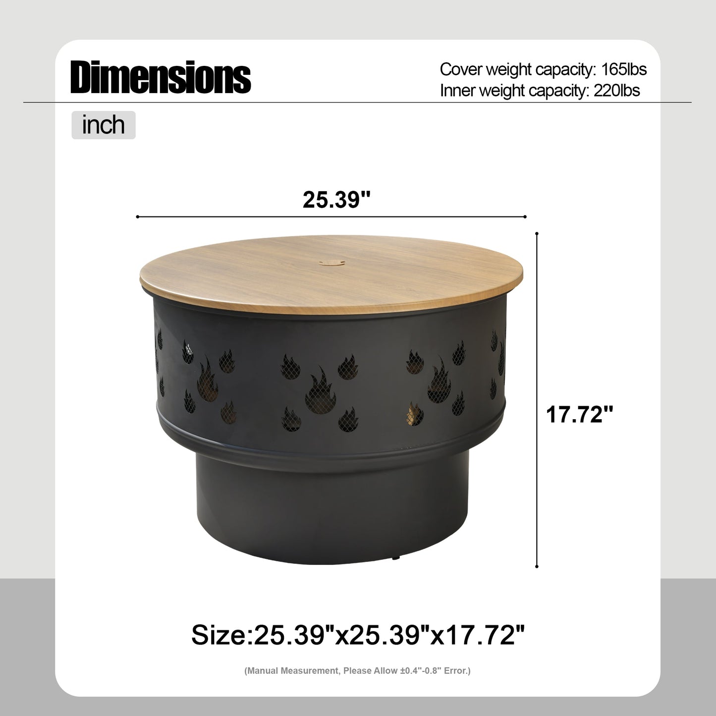 COCABAY 25.39'' Outdoor Wood Burning Fire Pit with Drawer and Fire Poker for Emptying Ashes,Suitable for Backyard Garden Picnic Campfire Camping