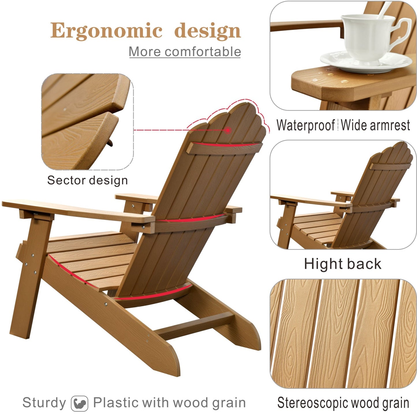 COCABAY Adirondack Chairs of 2 Classic Weather Resistant Patio Chair Outdoor Adirondack Chair for Deck Garden and Backyard