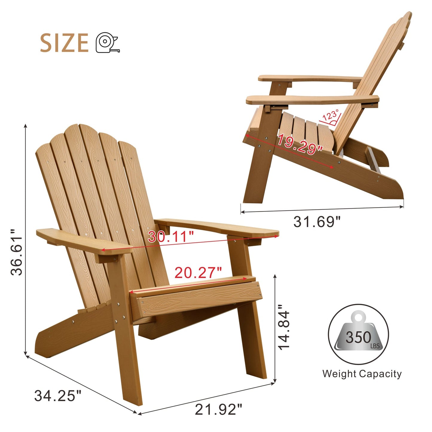 COCABAY Adirondack Chairs of 2 Classic Weather Resistant Patio Chair Outdoor Adirondack Chair for Deck Garden and Backyard