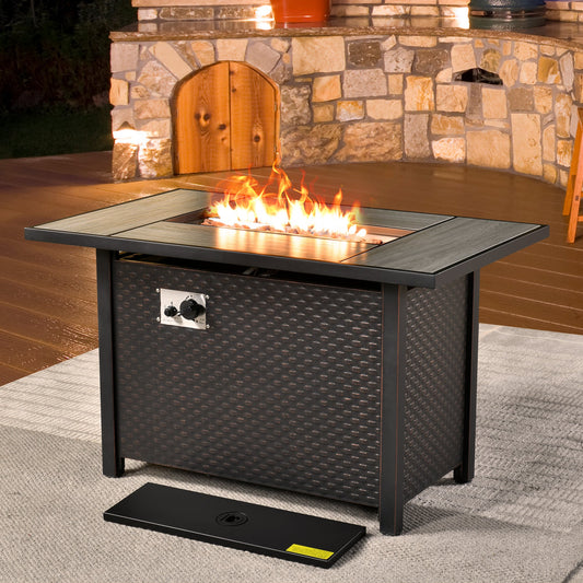 COCABAY 43-Inch Propane Fire Pit Table, 50000 BTU Rectangular Gas Fire Pit With Volcanic Rock,Lid & Dust Cover,Stainless Steel Burner Patio Fire Table