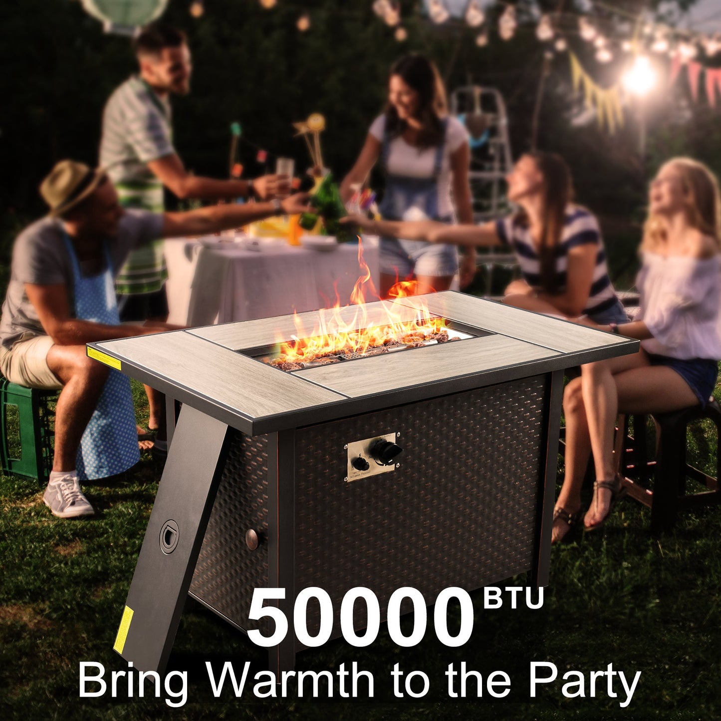 COCABAY 43-Inch Propane Fire Pit Table, 50000 BTU Rectangular Gas Fire Pit With Volcanic Rock,Lid & Dust Cover,Stainless Steel Burner Patio Fire Table