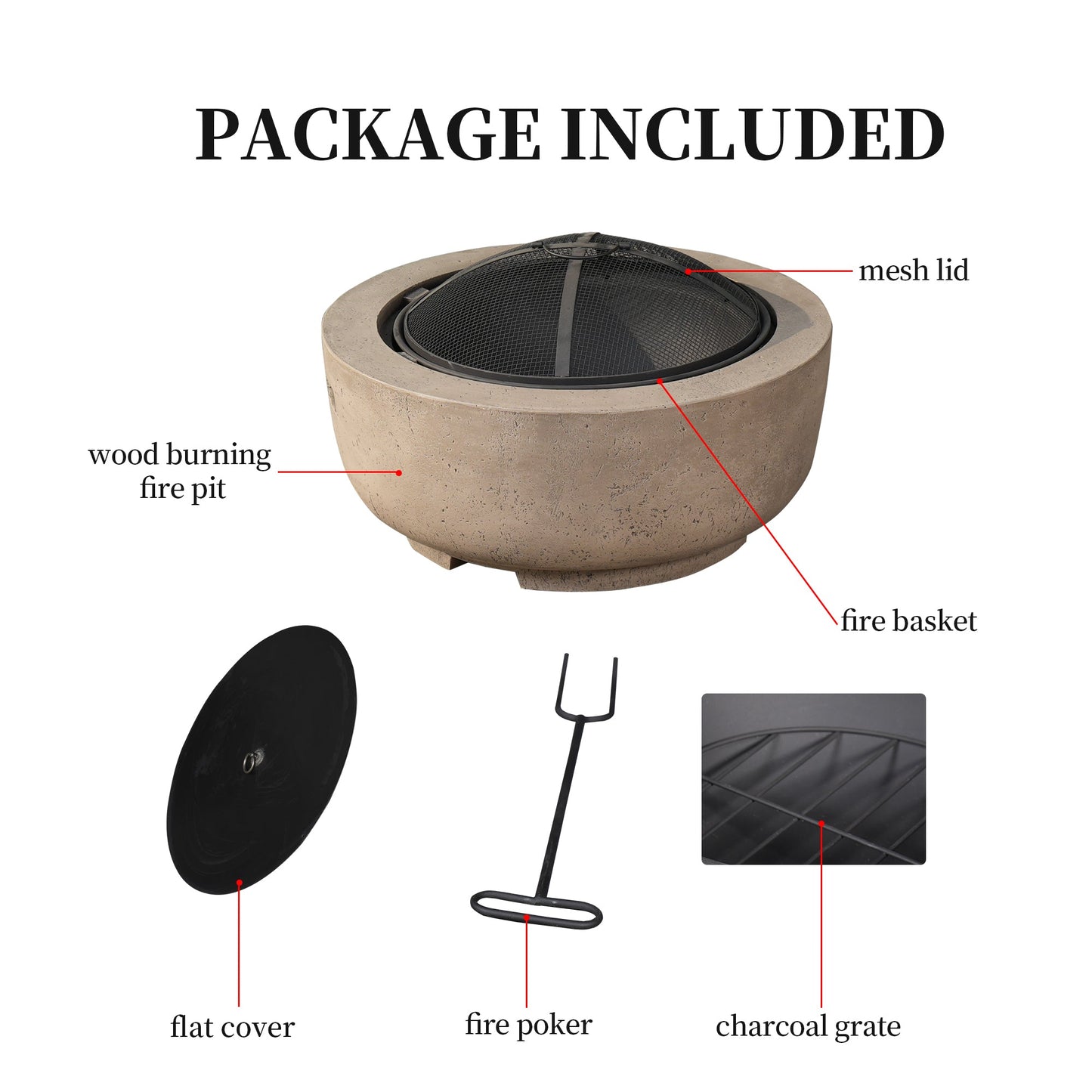 COCABAY Fire Pit 23 inch Outdoor Fire Pit, Patio Wood Burning Healthy Lifestyle Fire pit with Spark Screen & Poker, Ideal for Camping, Bonfire, and Backyard（Light Brown）